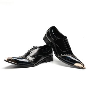 Dress Shoes Designer Plus Size Metal Toe Men Party Oxford Shoes Business Prom Men Dress Shoes Rivet Lace-up Mens Fashion Leather Shoes