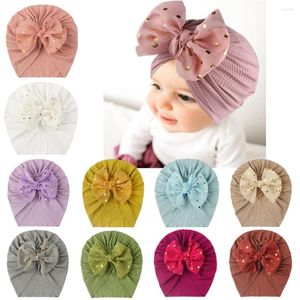 Hattar härliga glänsande bowknot barn hatt söt solid färg baby flickor turban mjuk tråd född spädbarn mössor huvudomslag