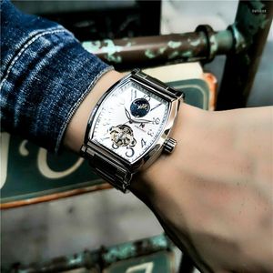 Zegarek na rękę aokulasic beczka w kształcie mechanicznej męskiej zegarek retro swobodne słoneczne koło zamachowe wino automatyczne zegarki man clock renogio