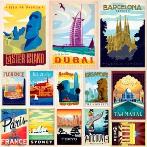 Singapore art painting Sydney Berlin Metal Signs Travel Cities Landscape Poster Bar Cafe Home Decor Dubai France Cairo Wall Art personalized Plaque Size 30X20 w02