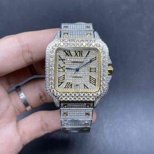 Den senaste herrdiamantklockan 2023 Big Diamond Bezel Popular Shiny Hip-Hop Watch 2tone Gold Case Automatisk rörelse