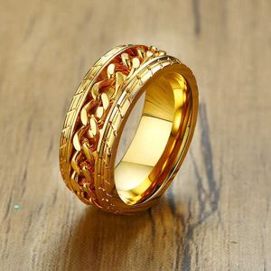 バンドリングトビロ新しいファッション回転可能チェーンリンクスピナーリングゴールドカラーステンレススチール結婚指輪宝石ギフトG230213