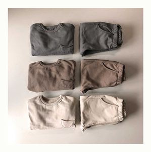 Conjuntos de roupas infantis conjunto para meninas meninos sólido estilo coreano novidade outono solto manga longa sweatshirts calças crianças agasalho