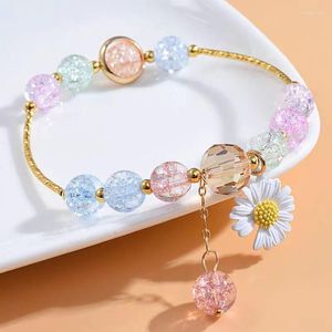 Wersja Bangle Korean Fresh Little Daisy Słodka bransoletka Moda okrągła koralika 2023 Kobieta rzeźba skorupowa