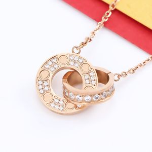 diamond love necklace circular pendants fashion choker stainless steel necklace women men Lover neckalce linkA