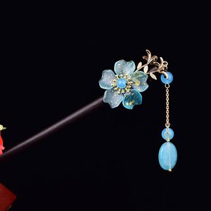 Hair Clips & Barrettes Elegant Temperamental Blue Coloured Glaze Flower Stick Classical Exquisite Crystal Pendant Jewelry Super Fairy