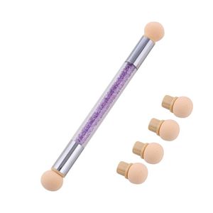 Nail Brushes Double-Headed Gradient Acrylic Rhinestone Handle Sponge Art Brush For Ombre Nails Manicure Tool