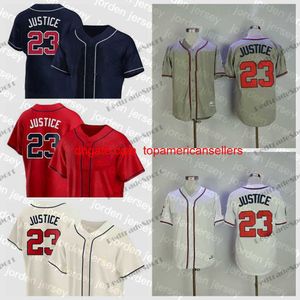 Jerseys de beisebol personalizada Mens David Justice #23 Vintage 1995 Camisas costuradas camisas vermelhas cinzentas vermelhas