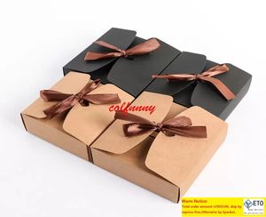 100pcslot BlackBrown Kraft Paper Boxes Baking Food Carton Box With bowknot Cookies Gift Boxes Mooncake Chocolate Packaging