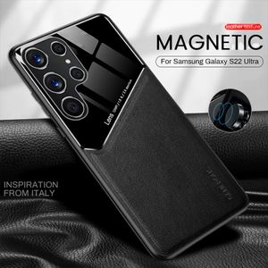 S22ultra Case Slim Leather Car Holder Magnetic Back Cover för Samsung Galaxy S22 S23 S21 Ultra Plus 5G A73 A53 A23 A13 Soft Frame Camera Lens SUCKSOPT SPEACT COVER COVER