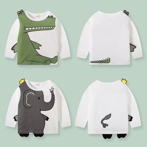 Tshirts 27kids meninos infantil desenho animado de outono elefante padrão infantil camisetas casuais pescoço para manga longa roupas de bebê 230213