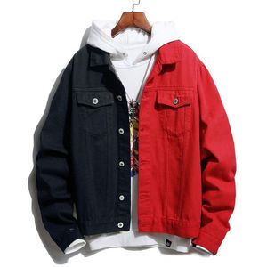 Men's Jackets Fashion Hole Denim Jacket Men Color Block Patchwork Streetwear Hip Hop Jeans Mens Harajuku OuterwearMen's