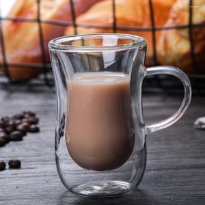 Wine Glasses 80ml Mini Double Wall Glass Cup With Heat Resistant Handle Coffee Mug Double-layered Transparent Crystal Milk