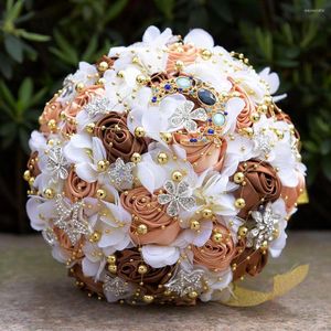 Dekorativa blommor 1st/ brudbrudtärnor Holding Crystal Rhinestone Luxury Artificial Flower Buquets Wedding Church Supplies Romantic