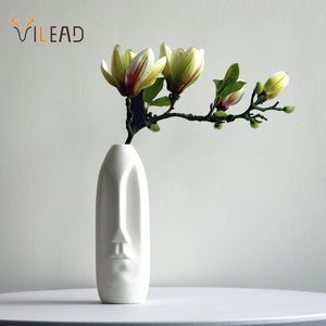 Vases VILEAD Ceramic Face Flower Vase Figurines Modern Head-Shaped Living Room Desk Decoration Flowerpot For Interior Decor Gift