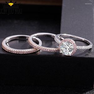 Cluster Rings 3/pcs Inlaid Cz Zircon Set For Women Creative Rose Gold Color Diamonds Elegant Ball Wedding Woman Ring Jewelry Gifts