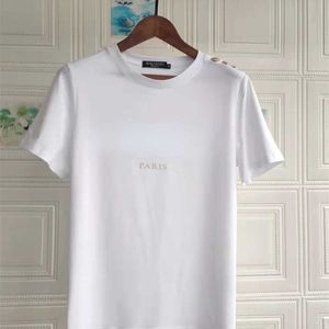 Casual Designer Tops Women T-Shirt Shoulder Gold Button Bronzing Letter Short Sleeve Shirts Xs-xxl