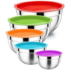 Dinnerware Sets Mixing Bowl With Lid Set Of 5 Stainless Steel Nesting Salad For Prepping And Serving