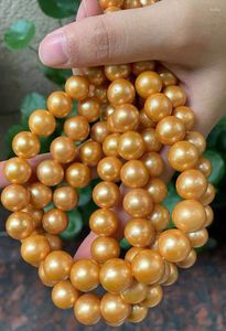 Kedjor 12-15mm Super Big Size Dyed Gold Pearl Necklace Real Freshwater Strand String 39cm lång