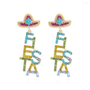 Dangle Earrings Exaggerated Multicolor Rhinestone Long Letter Drop For Women Vintage Alloy Dripping Oil Hat Statement