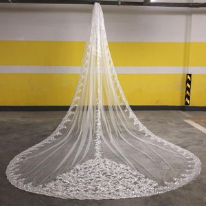 Bridal Veils Real Image 5M Long Wedding Lace Appliqued Sequins One Layers Custom Made Luxury Veil