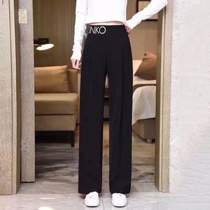 Women's Pants & Capris 2023 Summer Korean Style High Waist Straight Loose Suit Thin Ice Silk Casual ZK Letters Wide-leg