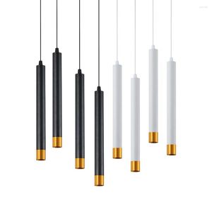 Lampade a sospensione Tubo lungo Moderno LED Nero Bianco Lampada dorata Isola Bar Conteggio Negozio Sala da cucina Apparecchi Hanglamp Apparecchio di illuminazione