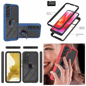 Metal parmak yüzüğü 360 Şok geçirmez Kılıflar İPhone 14 Pro Max Plus 13 12 2in1 Hibrit Katman Sabit PC TPU Tampon Çerçeve Tutucu Kickstand Clear Siyah Mavi Kırmızı Ön Arka Kapak