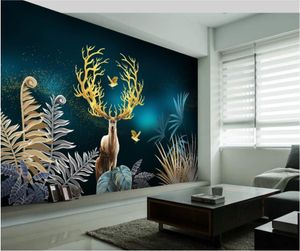 Wallpapers WDBH Custom Mural 3d Po Wallpaper European Creative Hand Drawn Tropical Plant Leaves Elk Living Room For Walls 3 D