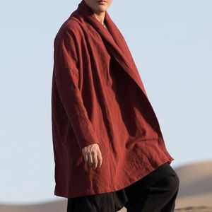 Ethnische Kleidung Chinesischer Tang-Anzug im antiken Stil Hanfu Herren Baumwolle Leinen Mantel Mantel Retro Zen Taoist Robe Kleid