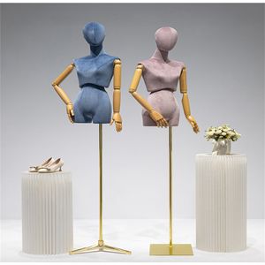 18Style Wood Arm Full Female Head Art Mannequin Tyg Cover Body Metal Base For Wedding Display Twist Split midje Women Model E151