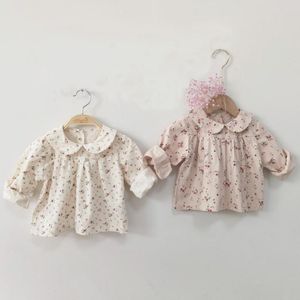 キッズシャツの女の子のブラウス服赤ちゃん秋の幼児幼児花柄長袖トップコットンシャツ230214