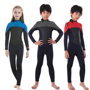 Våtdräkter Drysuits Girls Thick Swimsuit Boys Neoprene Surf Wetsuit 2,5 mm Underwater Free Diving Suit Manellyfish Scuba Badkläder Barn Bad Set 230213