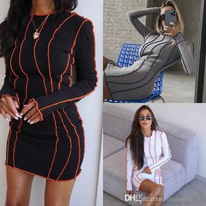 Casual Dresses Women Dress Desinger Clothing 2023 Ny liten pit strip rund nacke omvänd sidoklänning