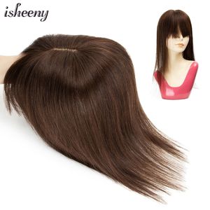 Synthetic s Isheeny 8" 10" 12" 14" 18" Center Part Human Hair Pieces Brown Color Women Topper With Bangs 13x13cm Base 100 230214