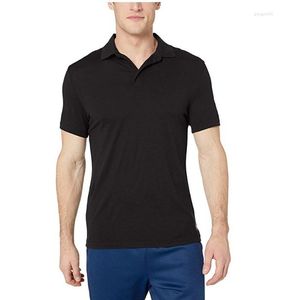 Men's Polos Men Merino Wool Polo Shirt Short Sleeve Black Outdoor Lightweight Tee Shirts Man Size S-XL 150G