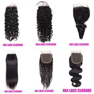 Hair Pieces 4x4 Fechamento de onda de água 12a Humano Lace Brasileiro Corpo Curly Curly Remy 230214