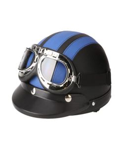Motorhelmen Scooter Open Face Half Lederen helm met Visor UV Goggles Retro vintage stijl 5460cm9962498