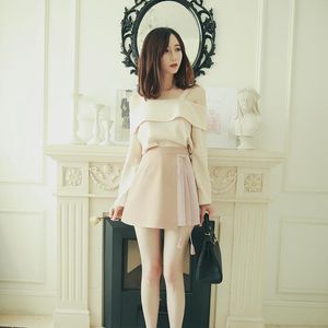 Skirts French Special Counter Light Pleated Stitching And Matching Celebrity Two Color Lace Up Skirt A-line