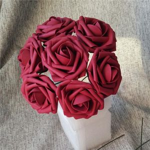 Dekoracyjne kwiaty pianki róże Burgundowe ślub ciemnoczerwony sztuczny 100 łodyg Fałszywe kwiat bukietu ślubne Centerpiece LNPE025