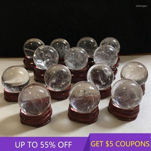 Декоративные фигурки 60 мм натуральный белый чистый Quartz Crystal Sphere Reiki Заживление полированный минеральный каменный шарик с Stand Home Gemstone