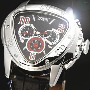 Wristwatches JARAGAR Sport Racing Design Geometric Triangle Genuine Leather Strap Mens Watches Top Automatic Wrist Watch