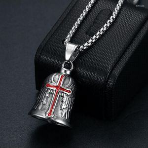 Collane con ciondolo (2 pezzi/lotto) Stile Vintage Cross Exorcism Bell Stainless Stell Texture Collana con angelo alato