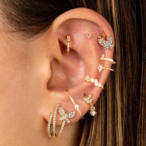 New Fashion Stainless Steel Crystal Zirconia Butterfly Hoop Earrings For Women Tiny Pendant Water Drop Earring Piercing Jewelry