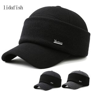 Bollmössor Lidafish Winter Ear Protection Baseball Cap Outdoor Thicken Warm Men Dad Hat Sticked Design 230214