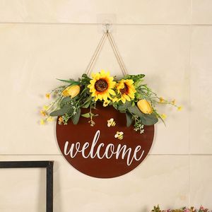 Decorative Flowers Bee Festival Welcome Door Wreaths Artificial SunFlower Letter Garlands Spring Wedding Decor Outdoor Hanging