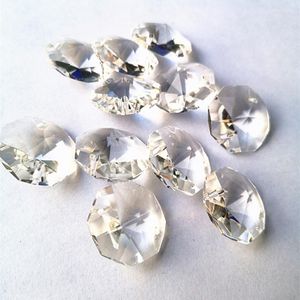 Chandelier Crystal Free Rings 50pcs 20mm Octagon Beads In 2 Holes DIY Glass Light Parts Replacement Garland Strands Accessories