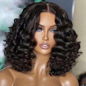 Synthetic Wigs 16Inch Short Bob Soft Glueless 180Density Curly Lace Front Wig For Black Women Babyhair Preplucked Natural Hairline Deep Wave 230214