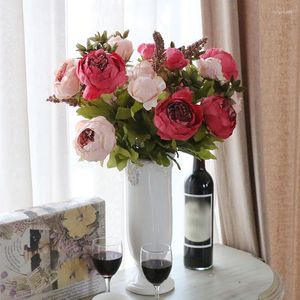 Fiori decorativi Stile europeo Peonia artificiale Mazzi di fiori Camera da letto di alta qualità Decorazioni per la casa Ghirlanda di seta Finta per la decorazione di nozze