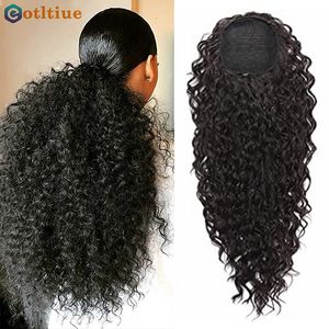 Hair Band Kinky Curly S Drawstring Puff Tail Brasilian Real Human Clip in Tail African American 230214